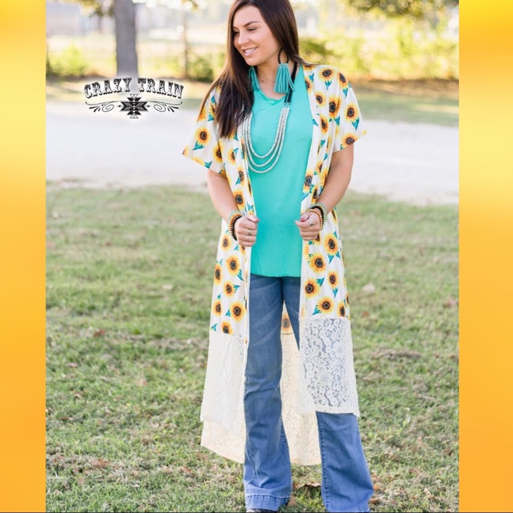 Crazy Train Sunflower Lace Duster